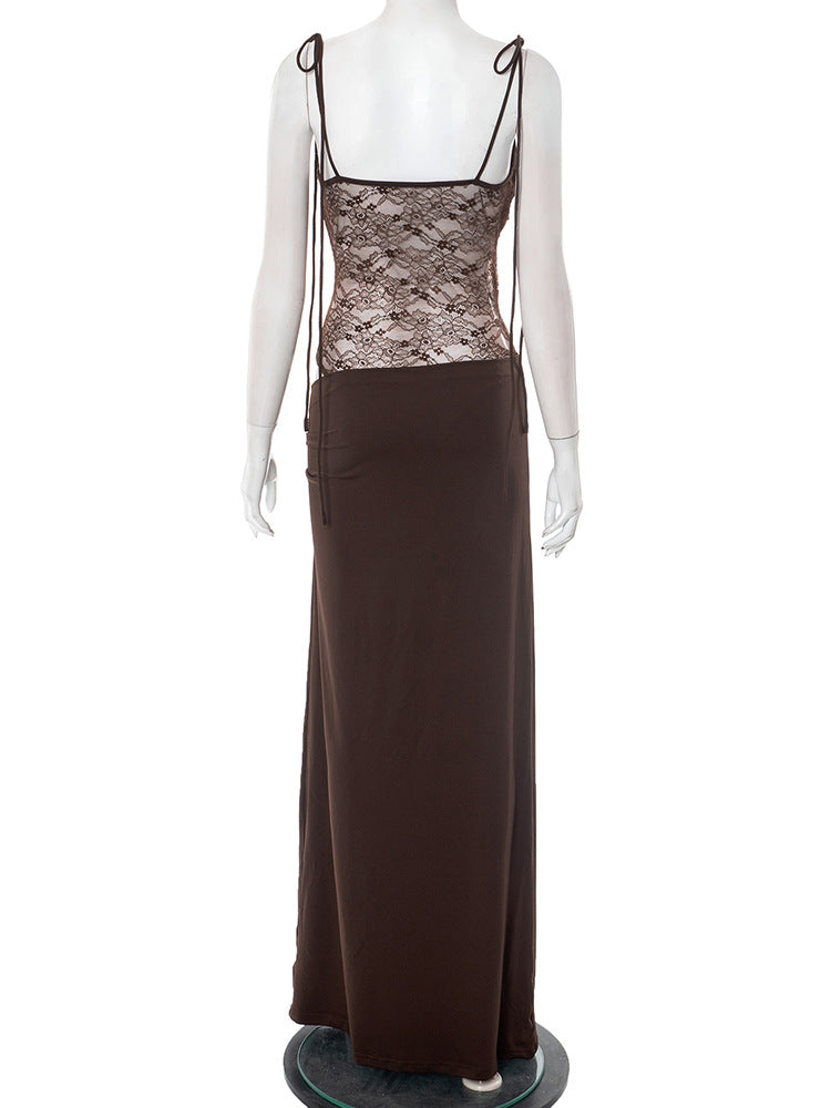 Lace Cut-Out Spaghetti Strap Maxi Dress