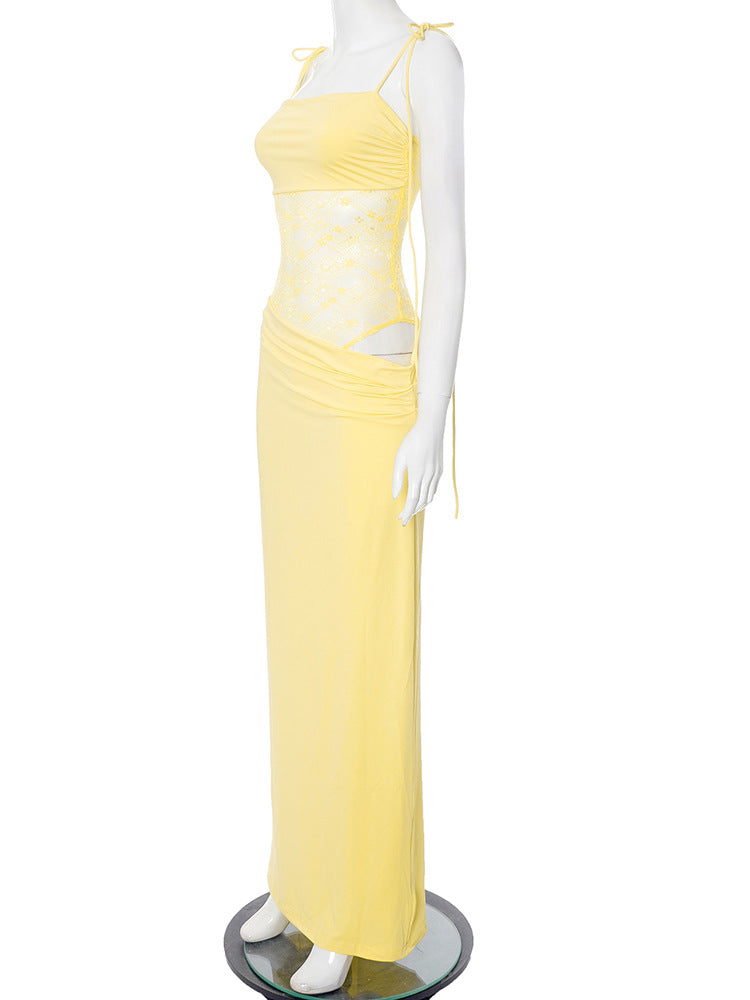 Lace Cut-Out Spaghetti Strap Maxi Dress