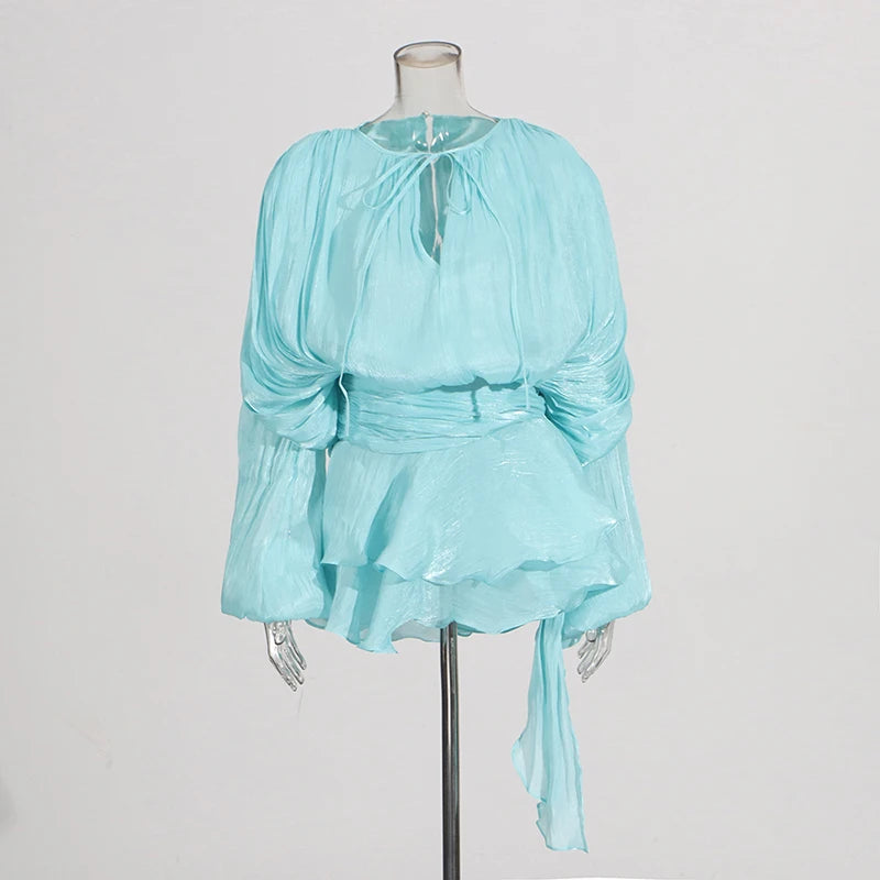 TWOTWINSTYLE Lace-Up Patchwork Mini Dress for Women