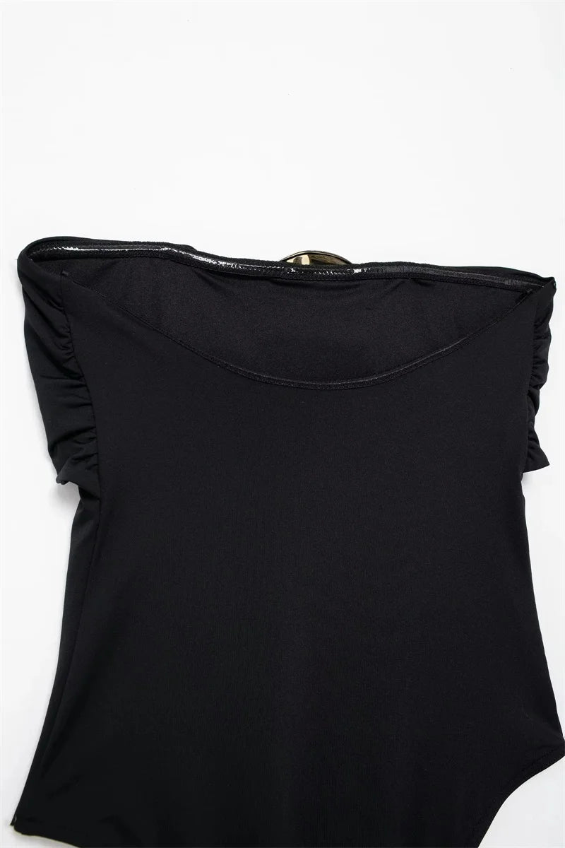 Off-Shoulder Black Sexy Bodysuit for Women