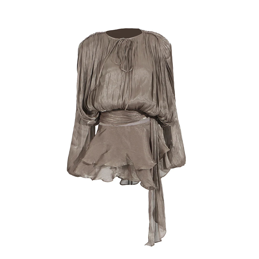 TWOTWINSTYLE Lace-Up Patchwork Mini Dress for Women