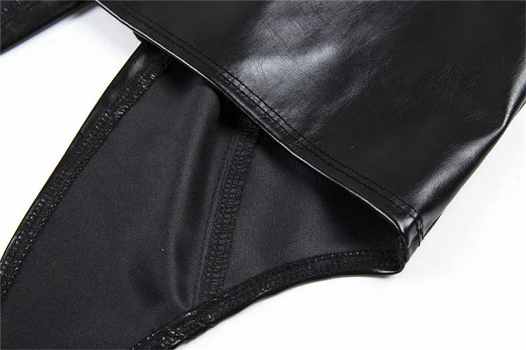 PU Leather Rope Strap Hollow-Out Crop Top