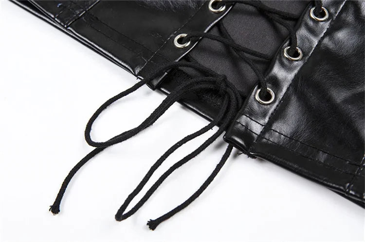 PU Leather Rope Strap Hollow-Out Crop Top