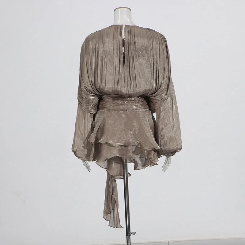 TWOTWINSTYLE Lace-Up Patchwork Mini Dress for Women