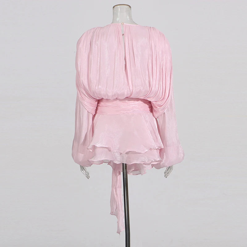 TWOTWINSTYLE Lace-Up Patchwork Mini Dress for Women