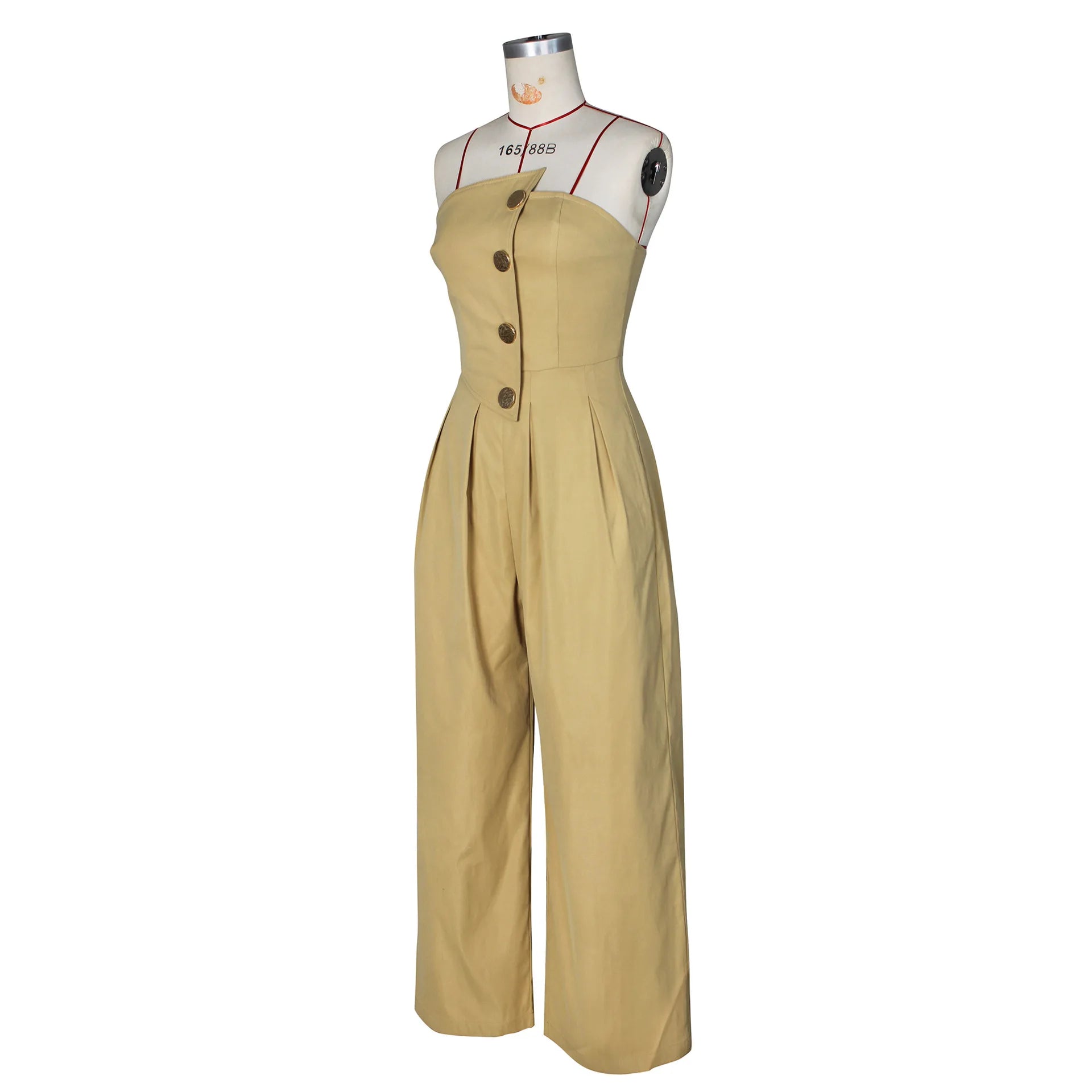 FAGADOER Strapless Patchwork Wide-Leg Jumpsuit