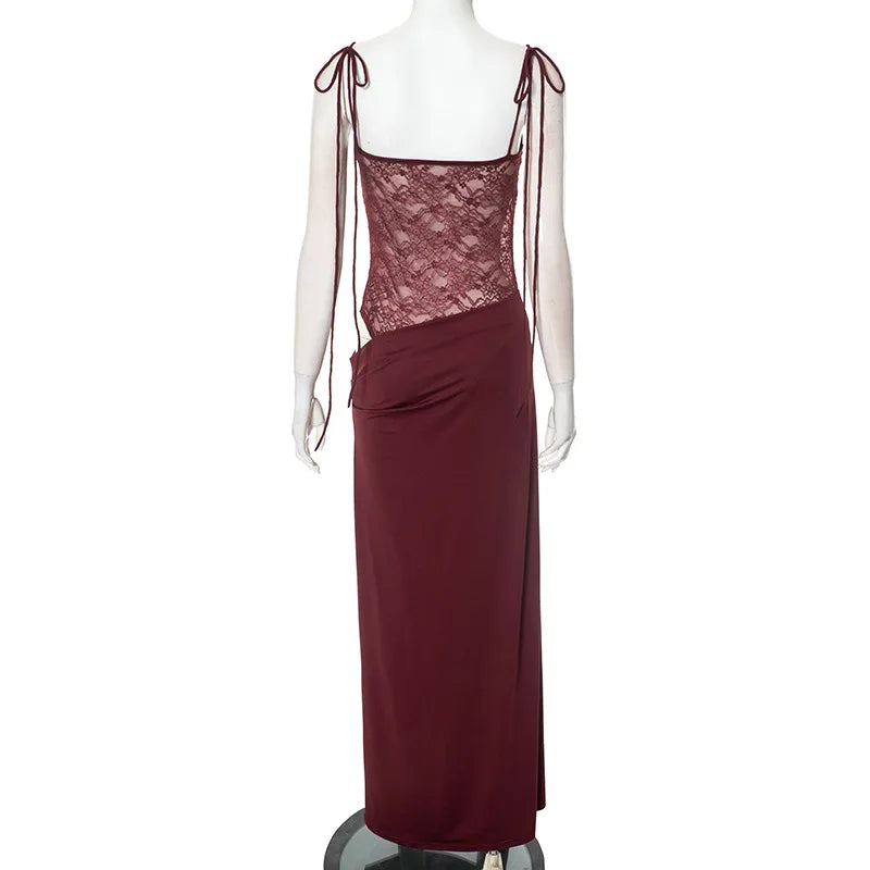 Lace Cut-Out Spaghetti Strap Maxi Dress
