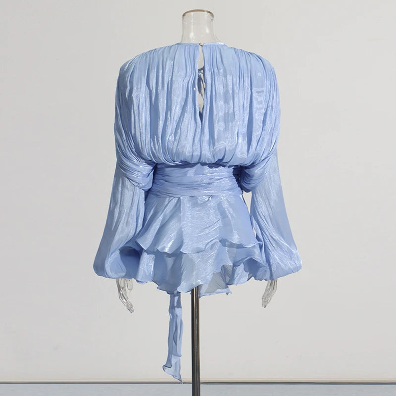 TWOTWINSTYLE Lace-Up Patchwork Mini Dress for Women