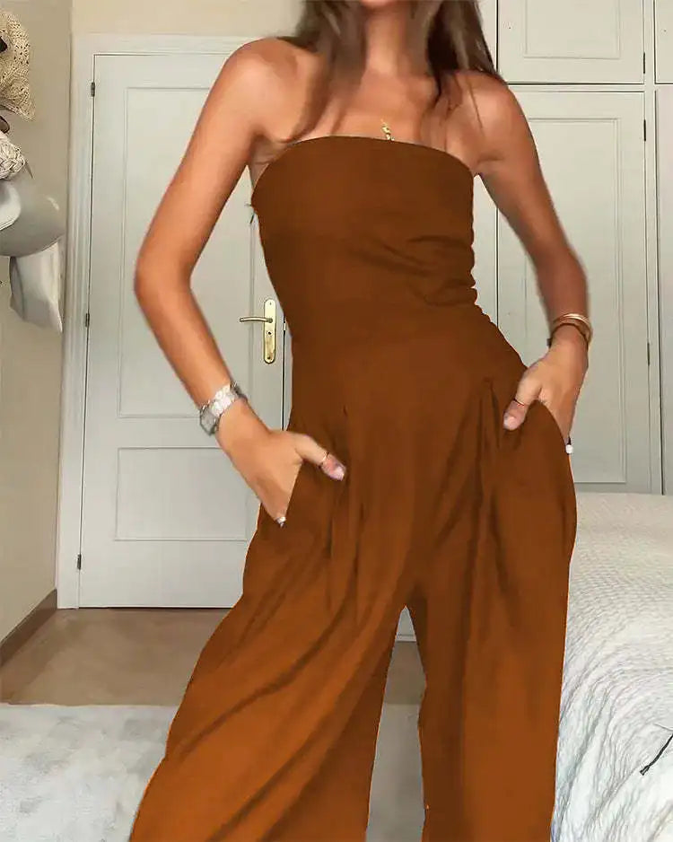 Strapless Cinched Waist Wide-Leg Jumpsuit