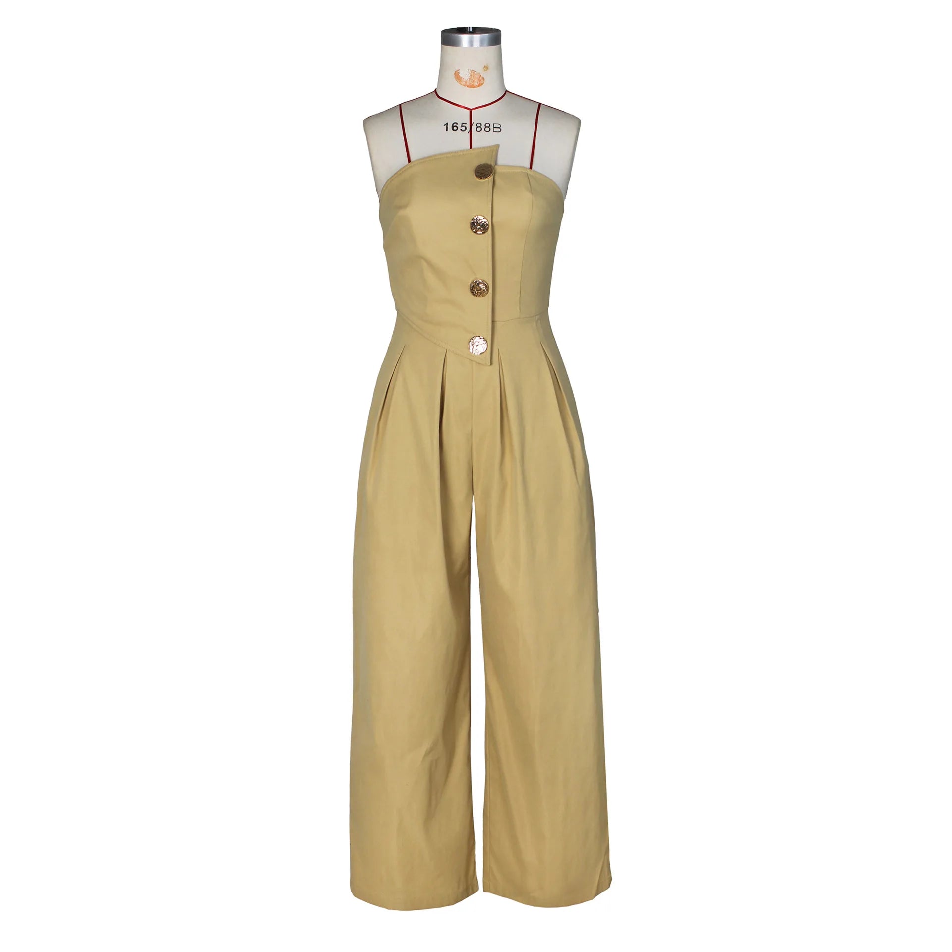 FAGADOER Strapless Patchwork Wide-Leg Jumpsuit