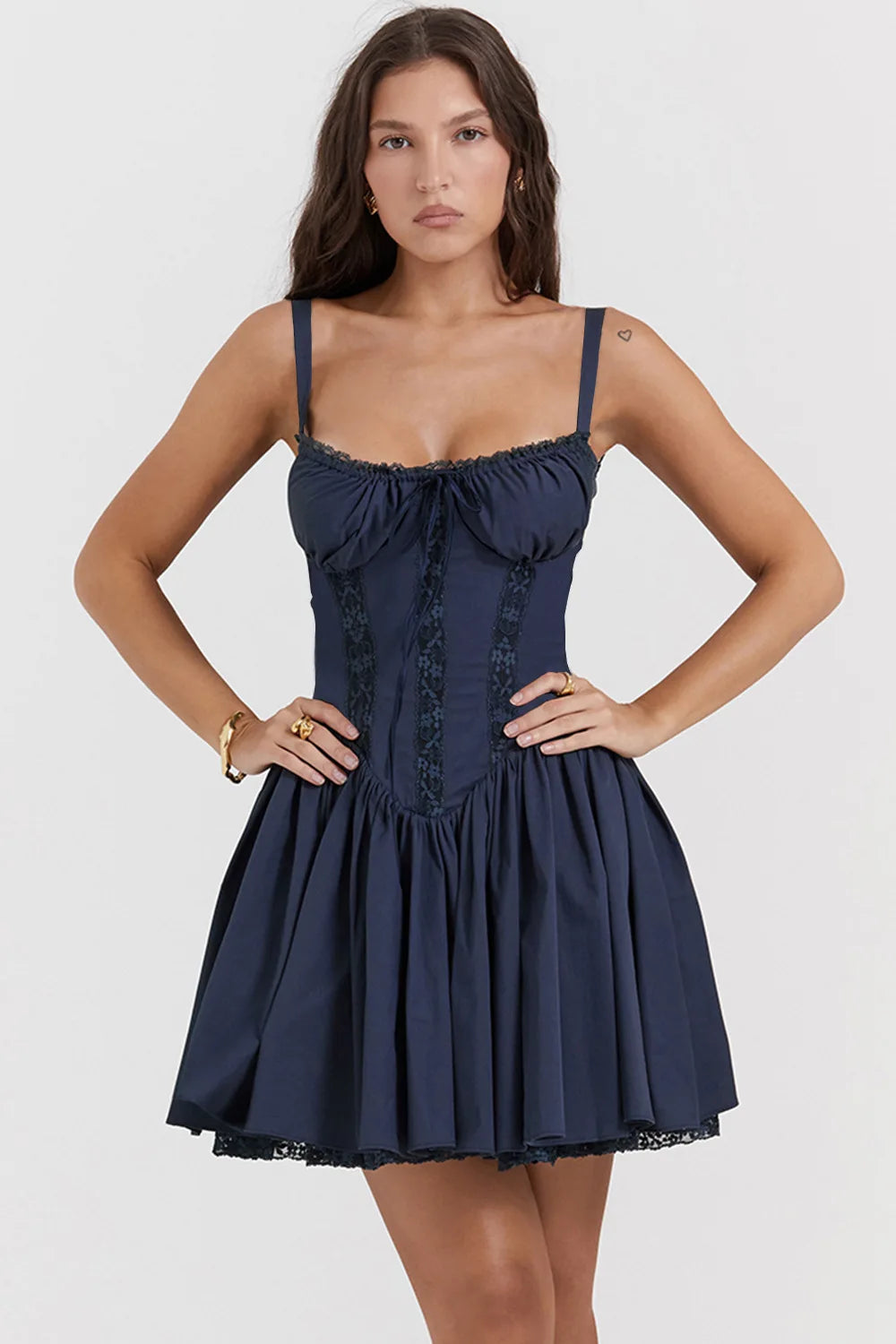 Lace Print Square Neck Backless Mini Party Dress