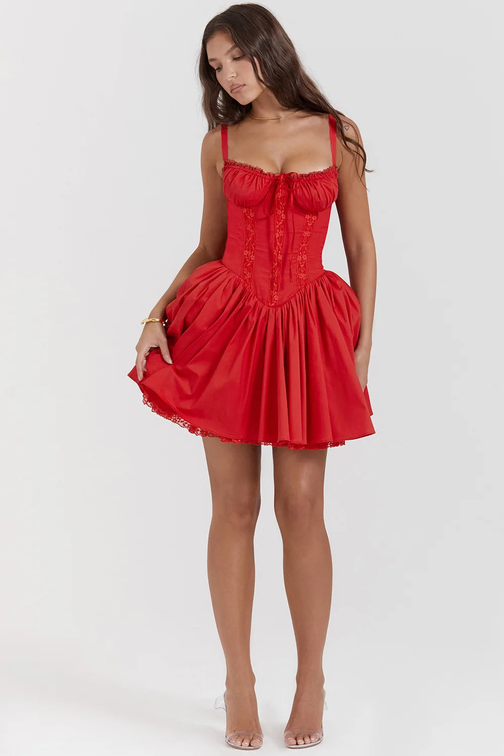 Lace Print Square Neck Backless Mini Party Dress