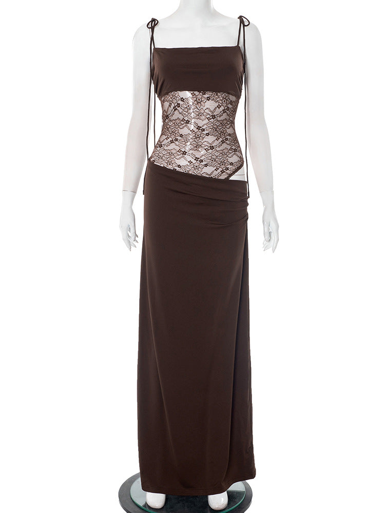 Lace Cut-Out Spaghetti Strap Maxi Dress