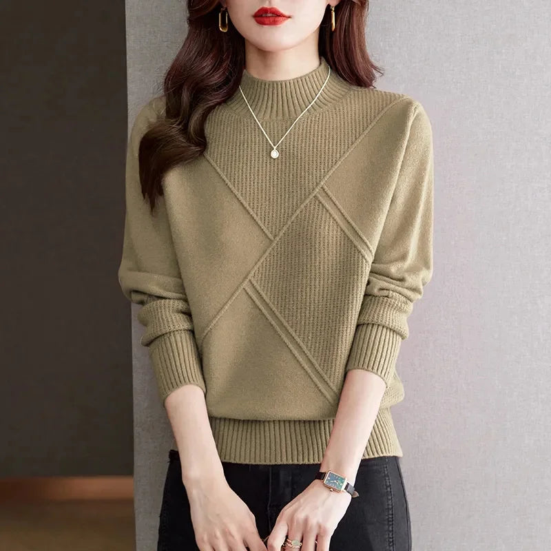 Women’s Cashmere Half High Collar Knitted Sweater