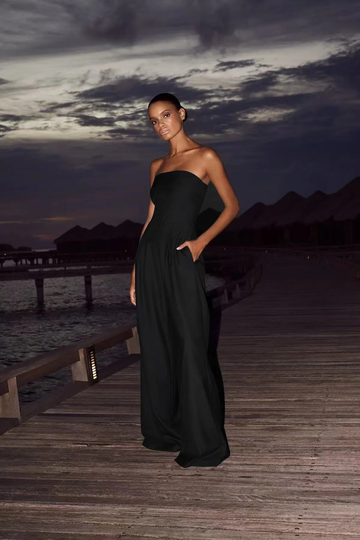 Strapless Cinched Waist Wide-Leg Jumpsuit