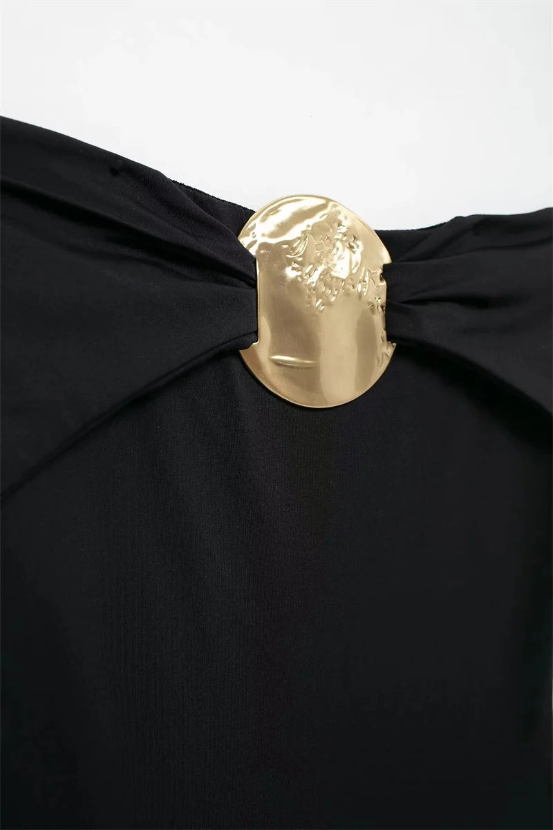 Off-Shoulder Black Sexy Bodysuit for Women
