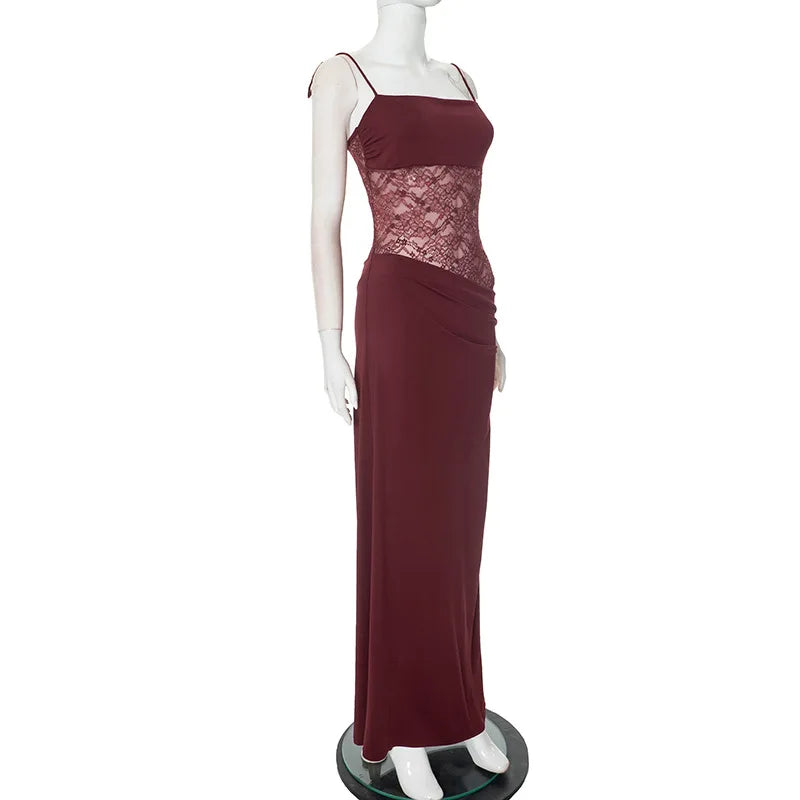 Lace Cut-Out Spaghetti Strap Maxi Dress