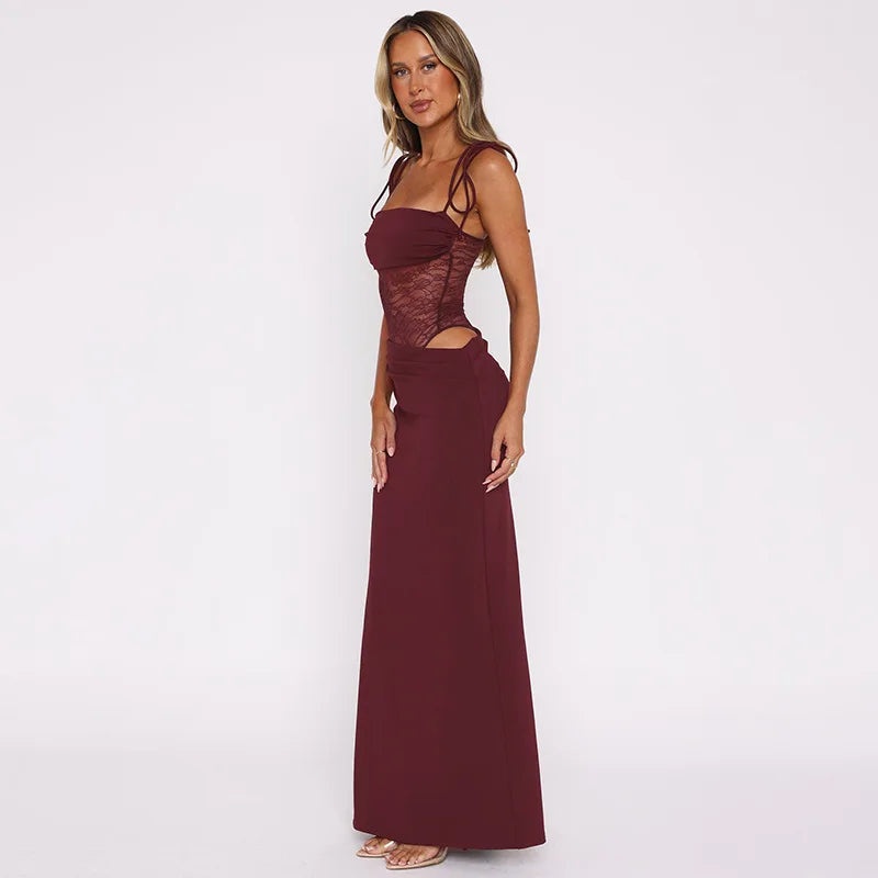 Lace Cut-Out Spaghetti Strap Maxi Dress