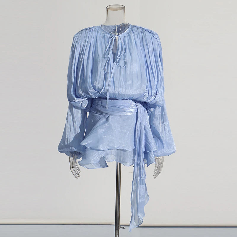 TWOTWINSTYLE Lace-Up Patchwork Mini Dress for Women