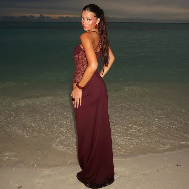 Lace Cut-Out Spaghetti Strap Maxi Dress