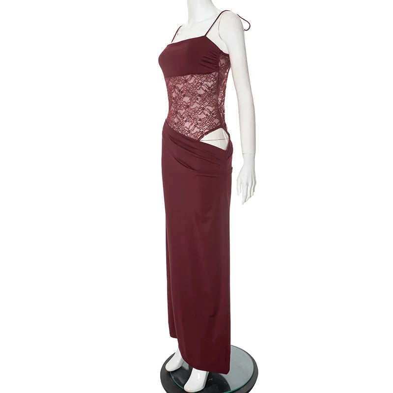 Lace Cut-Out Spaghetti Strap Maxi Dress