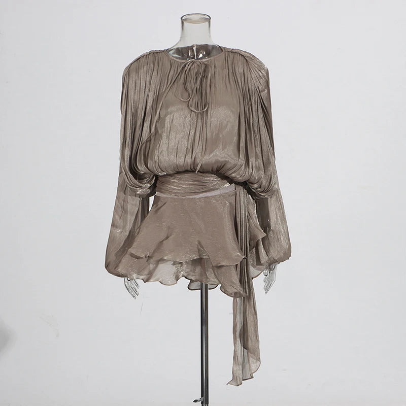 TWOTWINSTYLE Lace-Up Patchwork Mini Dress for Women