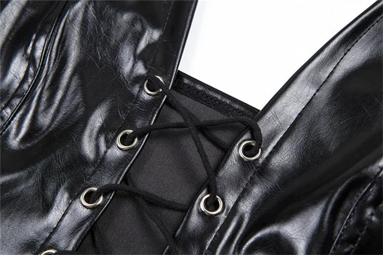 PU Leather Rope Strap Hollow-Out Crop Top