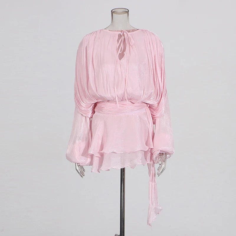 TWOTWINSTYLE Lace-Up Patchwork Mini Dress for Women