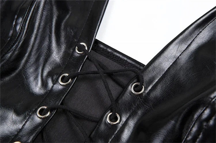 PU Leather Rope Strap Hollow-Out Crop Top