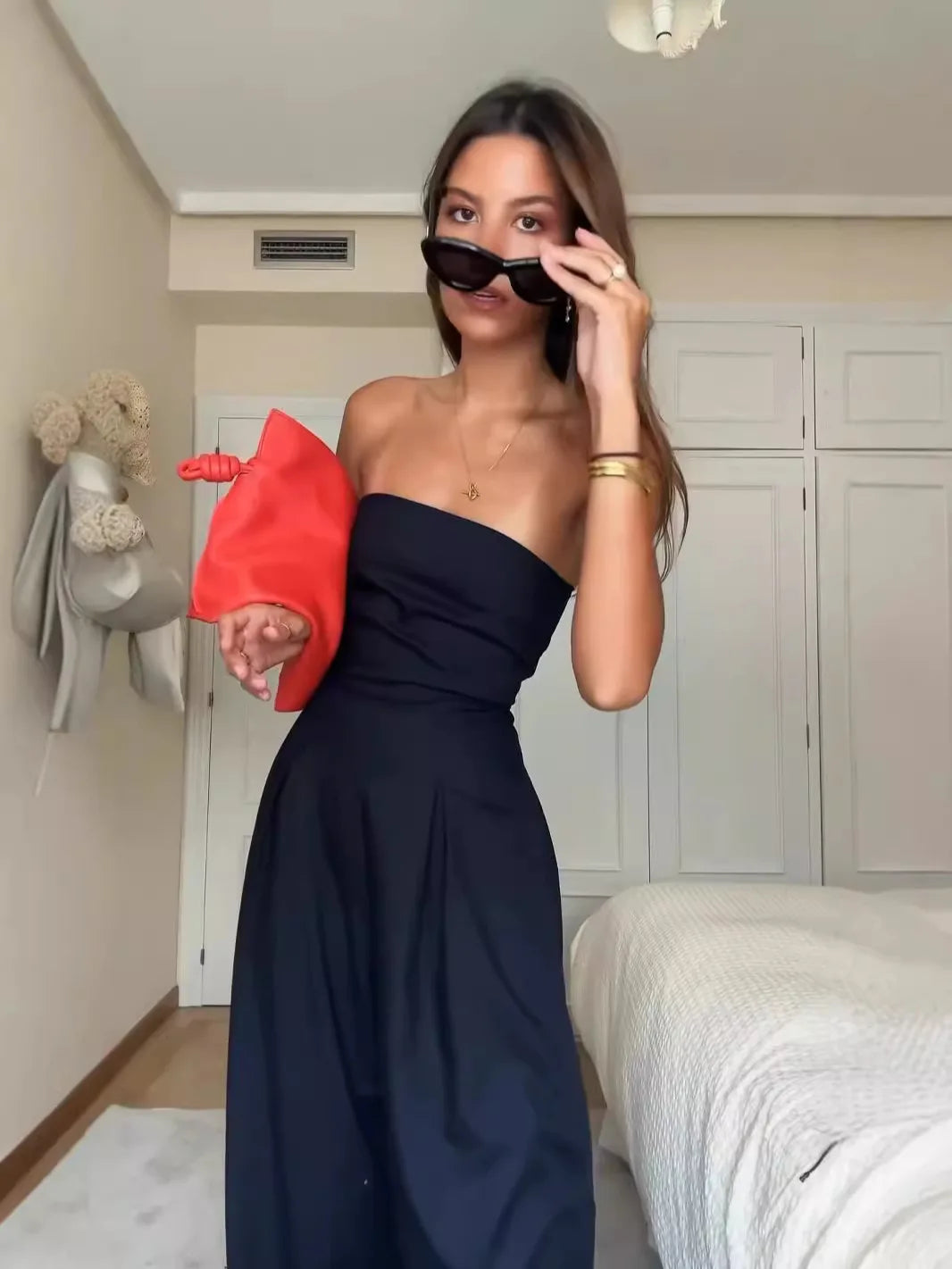 Strapless Cinched Waist Wide-Leg Jumpsuit