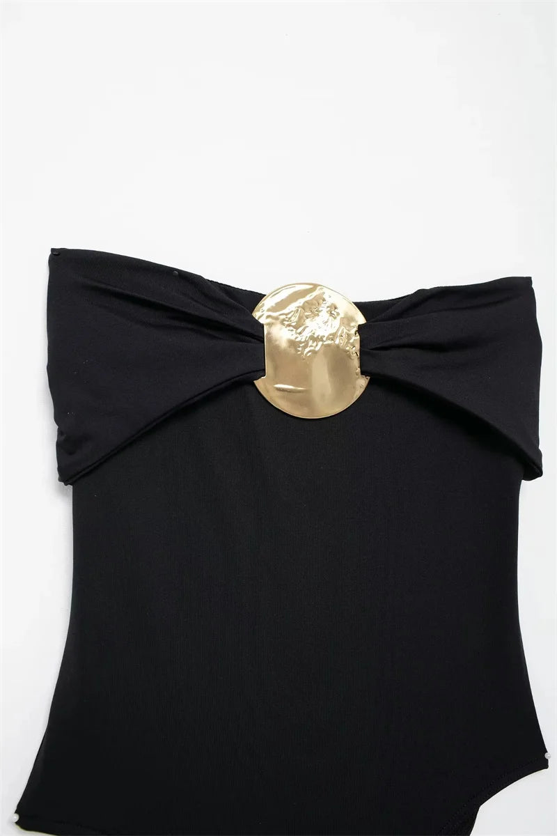 Off-Shoulder Black Sexy Bodysuit for Women