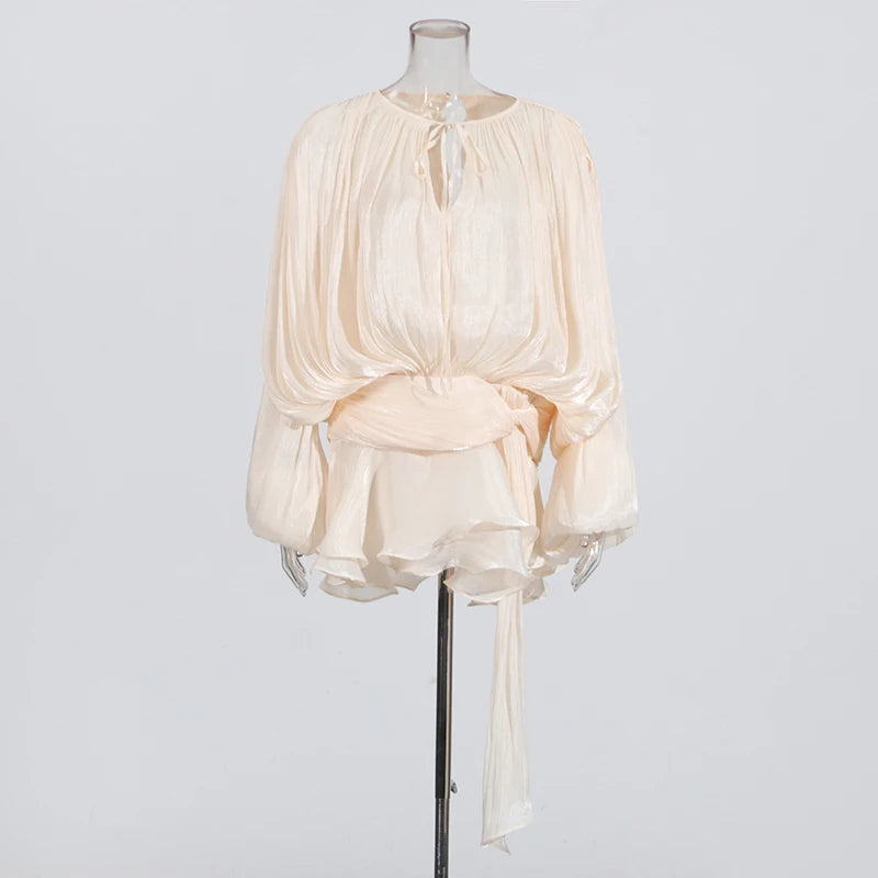 TWOTWINSTYLE Lace-Up Patchwork Mini Dress for Women
