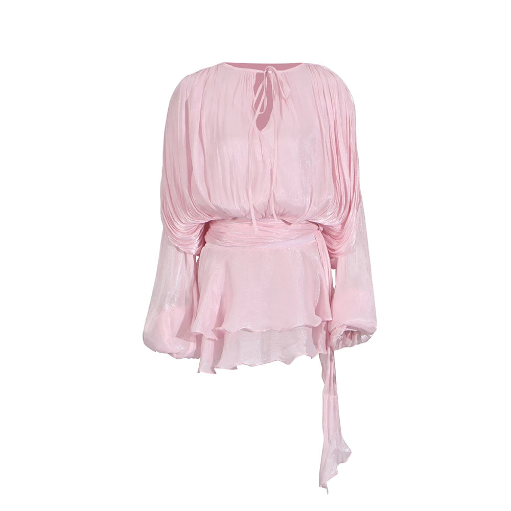 TWOTWINSTYLE Lace-Up Patchwork Mini Dress for Women