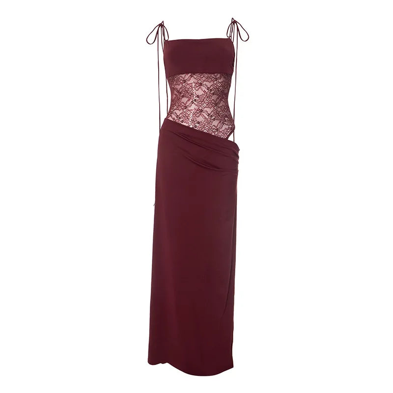 Lace Cut-Out Spaghetti Strap Maxi Dress