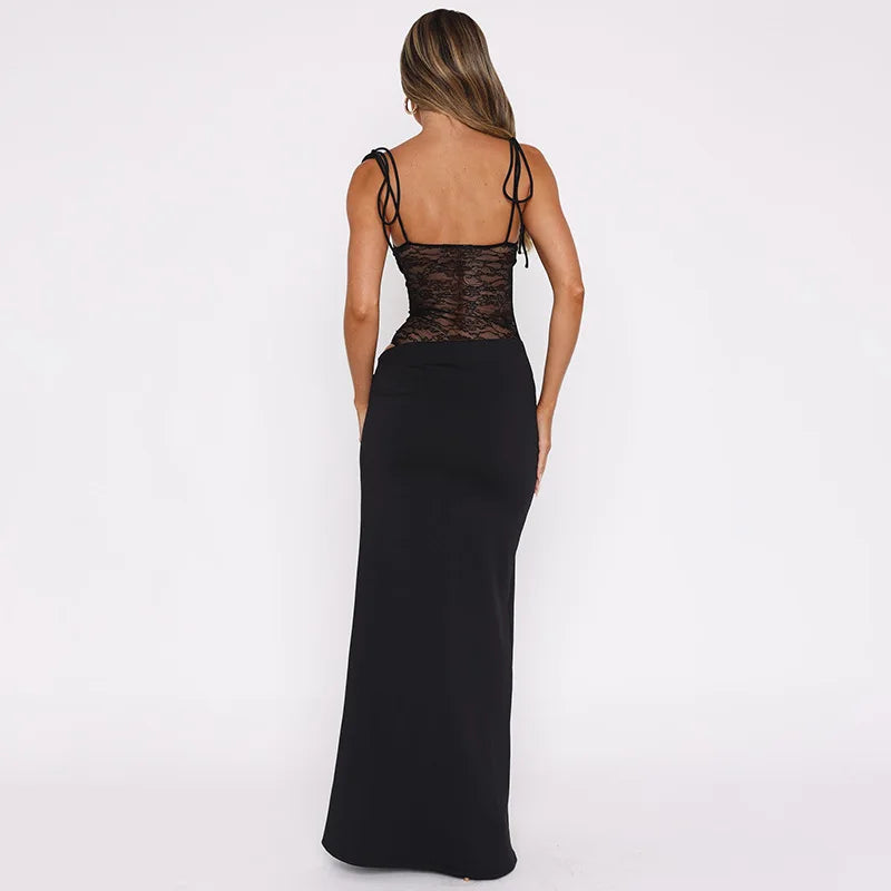 Lace Cut-Out Spaghetti Strap Maxi Dress