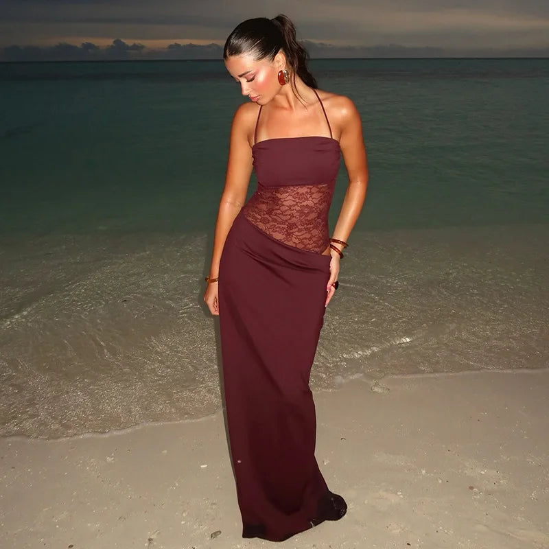 Lace Cut-Out Spaghetti Strap Maxi Dress