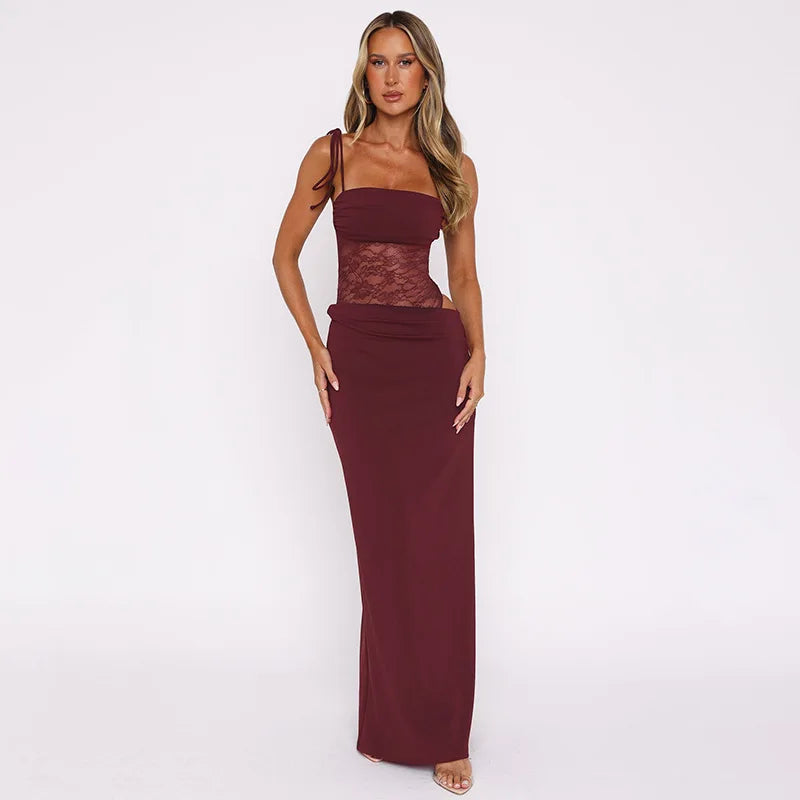 Lace Cut-Out Spaghetti Strap Maxi Dress