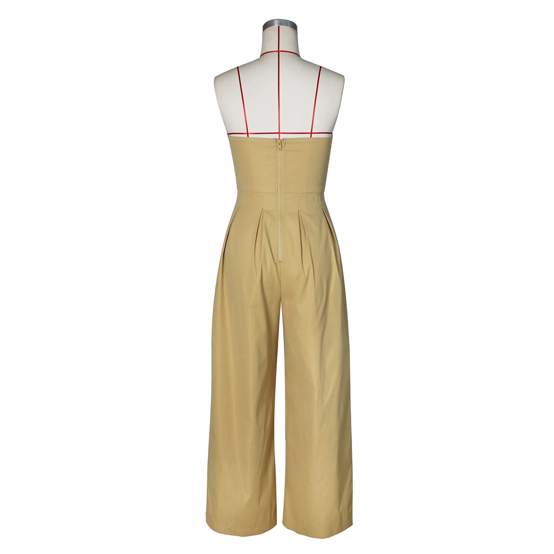 FAGADOER Strapless Patchwork Wide-Leg Jumpsuit