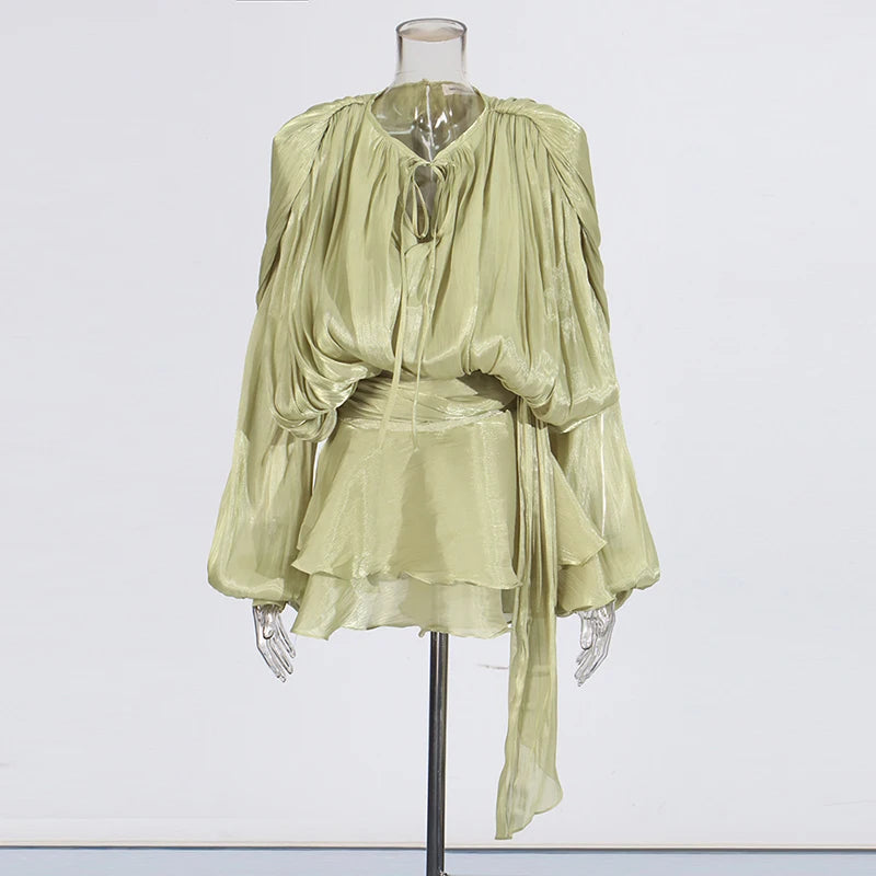 TWOTWINSTYLE Lace-Up Patchwork Mini Dress for Women