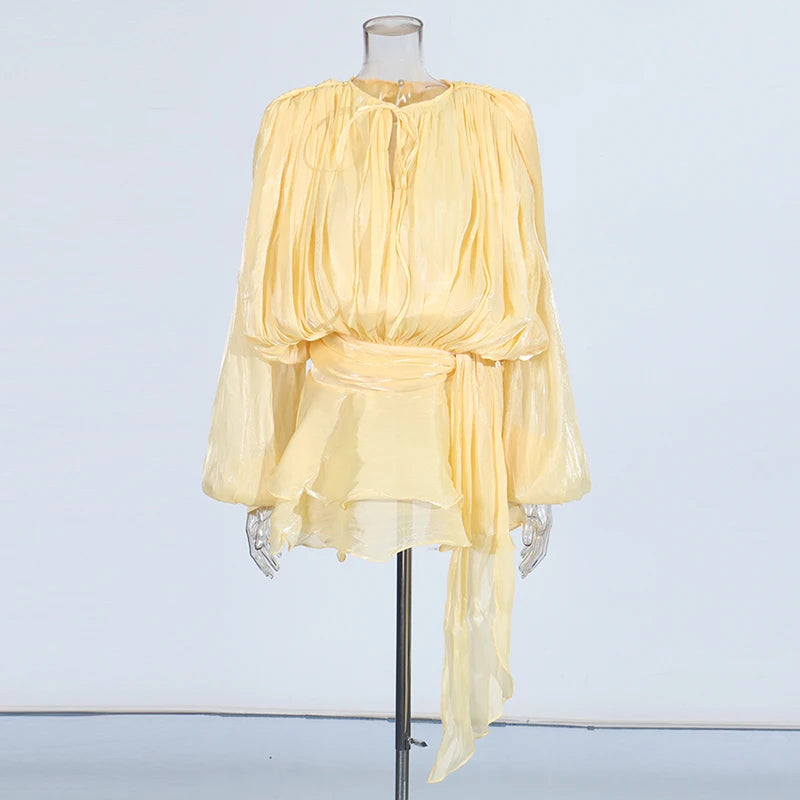 TWOTWINSTYLE Lace-Up Patchwork Mini Dress for Women