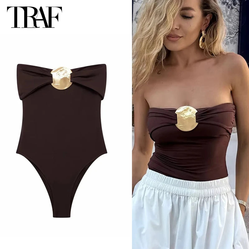 Off-Shoulder Black Sexy Bodysuit for Women