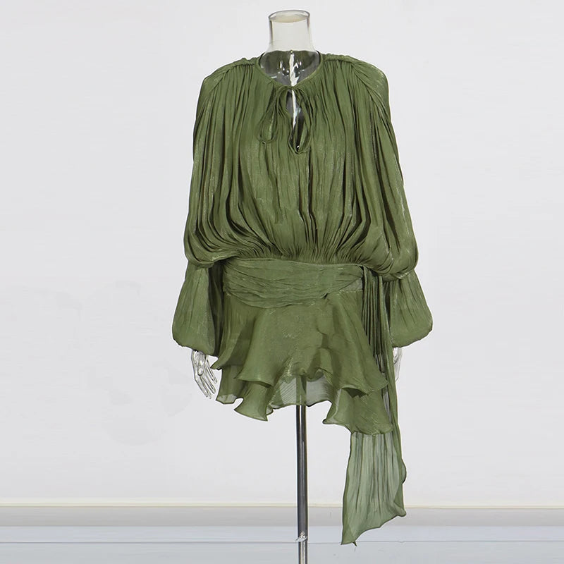 TWOTWINSTYLE Lace-Up Patchwork Mini Dress for Women