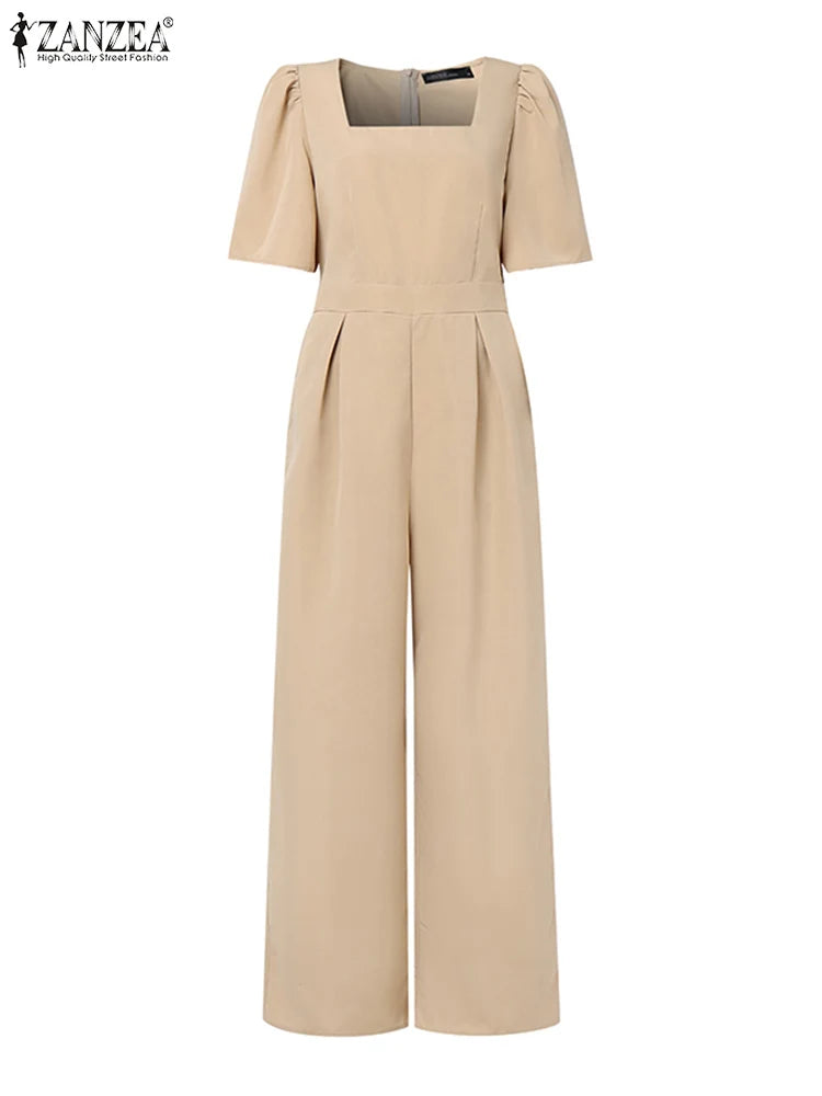 ZANZEA Square Neck Wide-Leg Commute Jumpsuit
