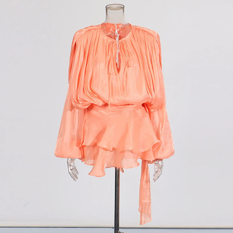 TWOTWINSTYLE Lace-Up Patchwork Mini Dress for Women