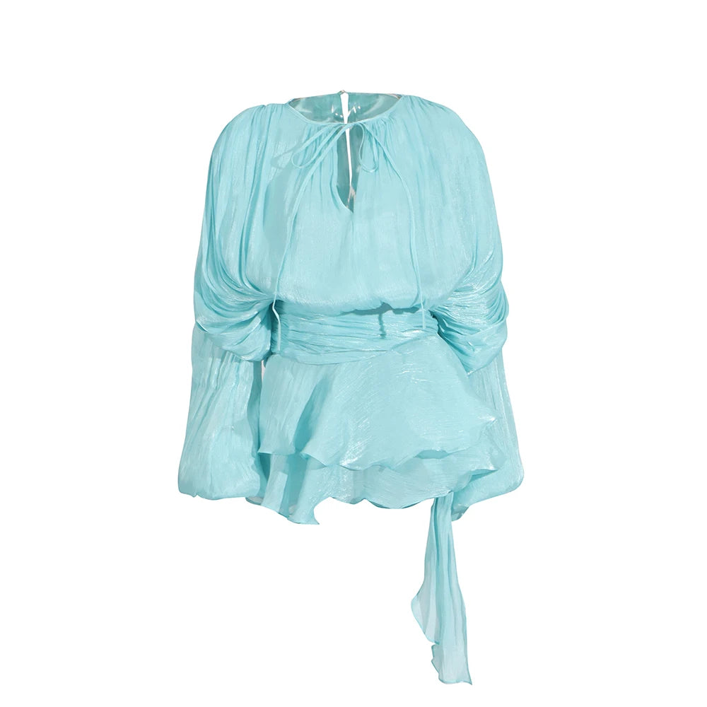 TWOTWINSTYLE Lace-Up Patchwork Mini Dress for Women