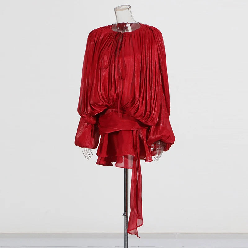TWOTWINSTYLE Lace-Up Patchwork Mini Dress for Women