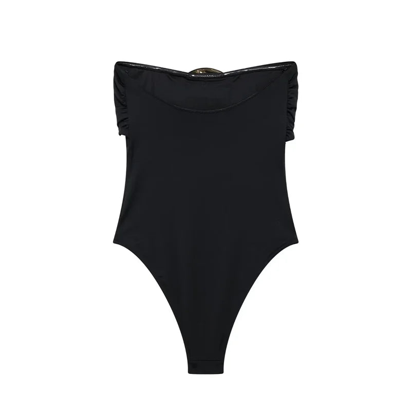 Off-Shoulder Black Sexy Bodysuit for Women