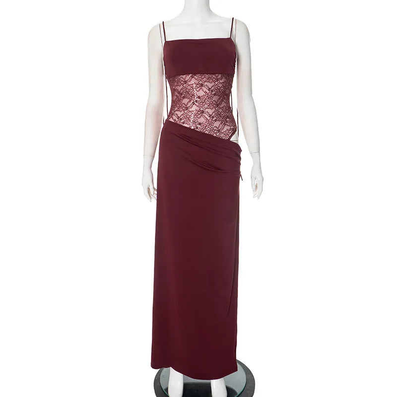 Lace Cut-Out Spaghetti Strap Maxi Dress